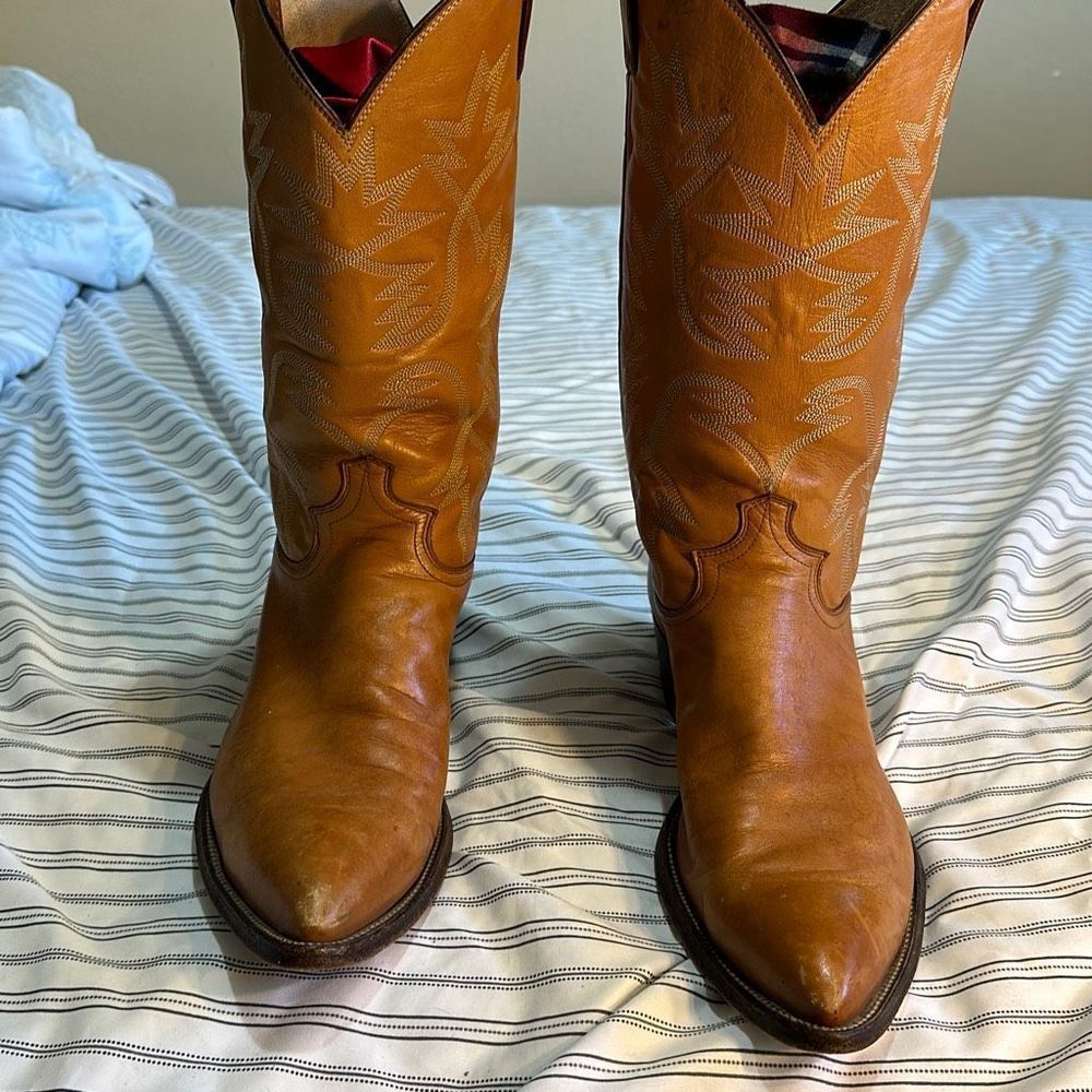 Justin Cowgirl Boots Tan Leather Size 12 B